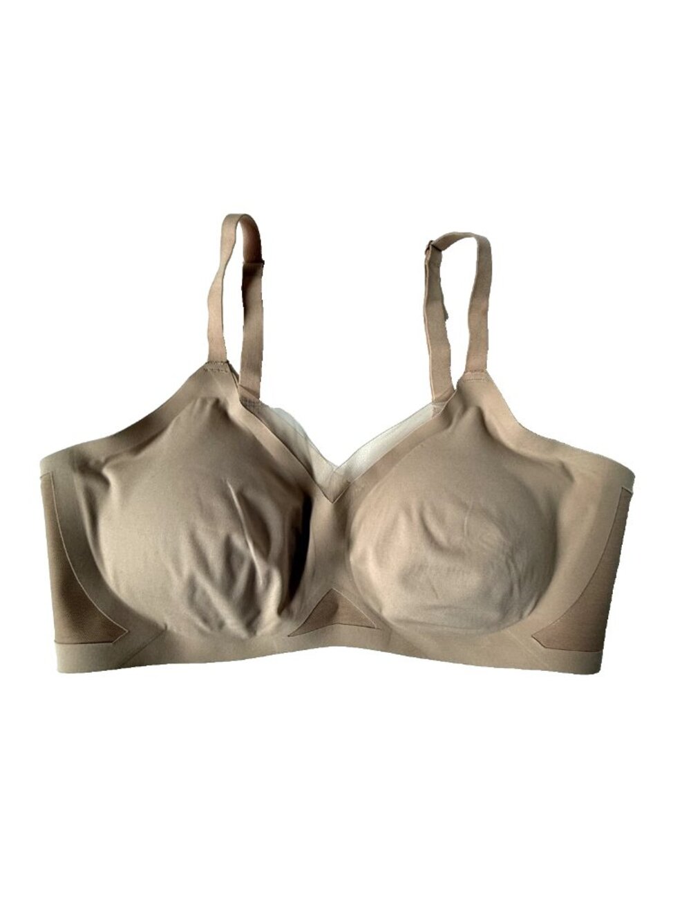 Honeylove Womens L Mesh Bra Crossover V-neck Sand Beige Padded Support